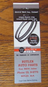 BUTLER, ALABAMA MATCHBOOK COVER: BUTLER AUTOTEILE LEER 60er MATCHCOVER -B - Bild 1 von 2