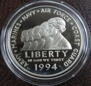 1994-P Women in Military Commemorative Proof Silver Dollar US Mint Capsule - Picture 1 of 4