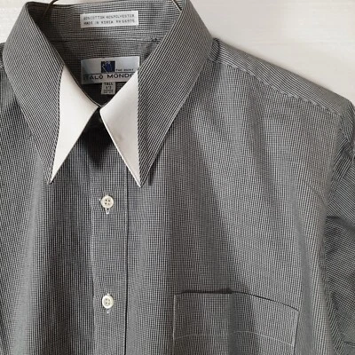 Italo Mondo Mens Sz Tall 17 36-37 Button Up Dress Shirt French Cuffs Black White - Image 1 of 4