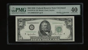 DBR 1950 $50 FRN Cleveland STAR Fr. 2107-D* PMG XF-40 Serial D00045422* - Picture 1 of 2