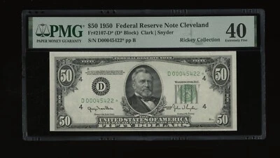 DBR 1950 $50 FRN Cleveland STAR Fr. 2107-D* PMG XF-40 Serial D00045422* - Image 1 of 2