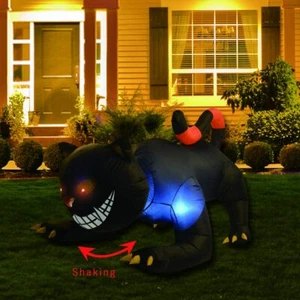 GOOSH 6 FT Halloween Schlauchboote Outdoor schwarze Katze mit Reißzähnen Blow Up - Bild 1 von 7