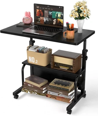 Adjustable Portable Rolling Desk with Storage Shelves for Small Spaces - Black - Image 1 of 4