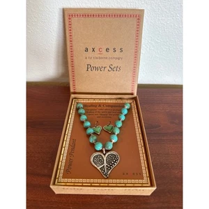 Axcess Liz Claiborne Halskette Ohrringe Set Türkis Herz Anhänger Power Set - Bild 1 von 3