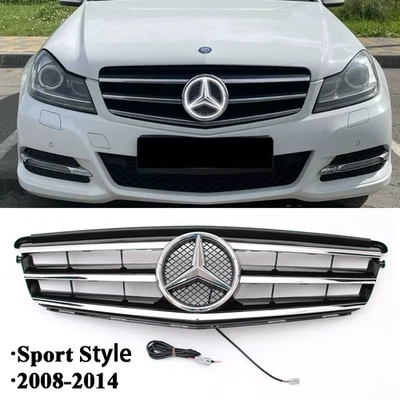Sport Front Grille w/Led Emblem For Mercedes Benz 2008-2014 W204 C300 C350 Grill Foto 1 de 4