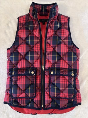 Chaleco acolchado de plumas J Crew Down a cuadros para mujer talla XS extra pequeño Navidad Foto 1 de 4