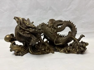 Vintage massive Messing mystische chinesische Fengshui Drache Statue Figur - Bild 1 von 14