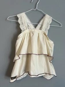 Matilda Jane Girls 12 Enchanted Garden Coconut Tiered Top with Purple Trim - Picture 1 of 4