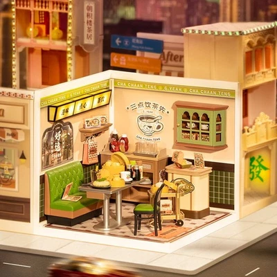 Rolife Hong Kong Bite Cafe Plastic DIY Buliding Kit Mini LED Dollhouse Xmas Gift - image 1 of 4