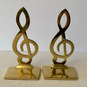 2 Vintage Brass Treble Clef Bookends Penco Industries Musical Desk Shelf Décor - Picture 1 of 7