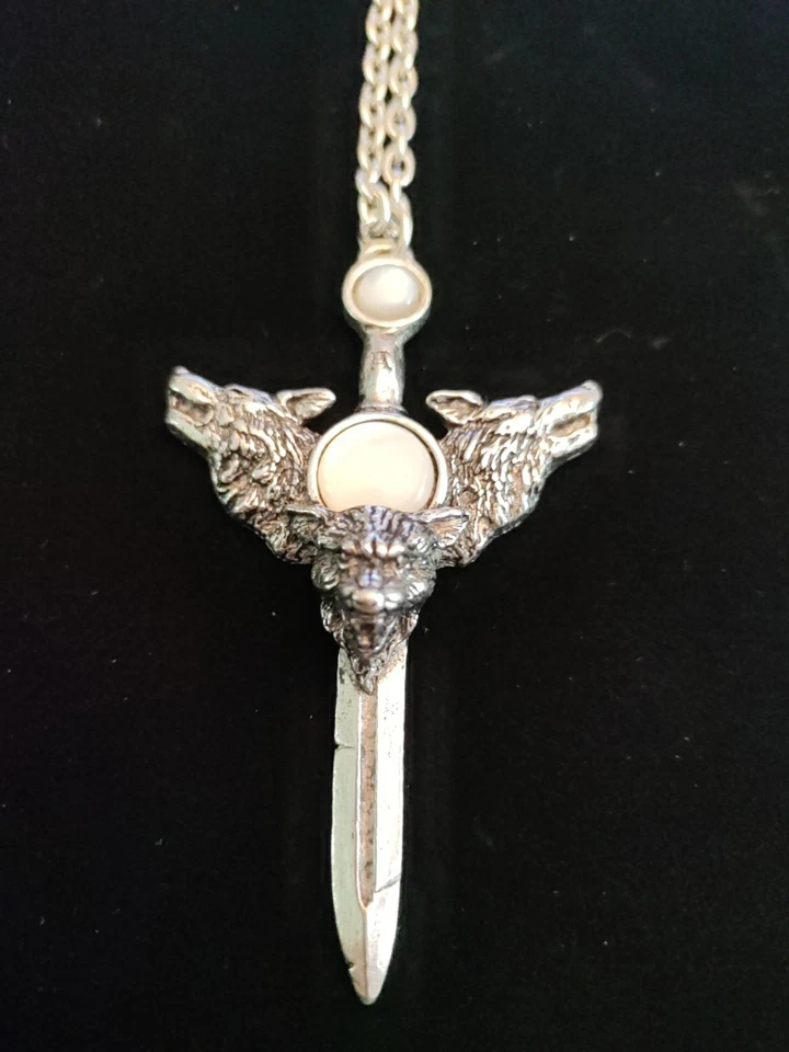 Wolverine Moon Wolf Dagger Pendant Moonstones Alchemy Gothic P229