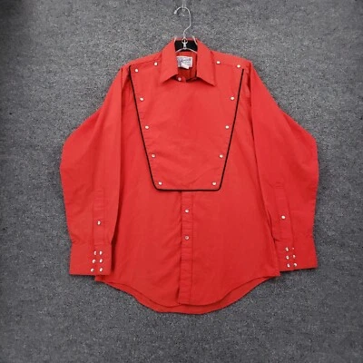 VINTAGE Rockmount Ranch Wear Shirt Men M Red Calvary Bib Pearl Snap Western USA - Image 1 of 4