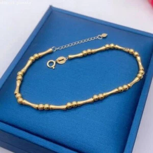 Solid Pure 18K Yellow Gold AU750 Bamboo Beads Women Bracelet Bangle 6.5+1.2inch - Picture 1 of 5