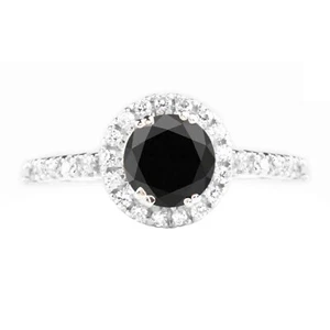 Solid 14KT White Gold 2.40Ct 100% Natural Black Diamond With White Accents Ring - Picture 1 of 11