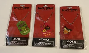 Lot of 3, Angry Birds Necklaces Dog Tag Charm -Red Bird,Green Pig, All Star NEW - Picture 1 of 2