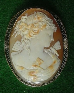 GROSSE ANTIKE 14K Gelbgold Karneol Kamee Brosche Anhänger Psyche Schmetterling - Bild 1 von 12