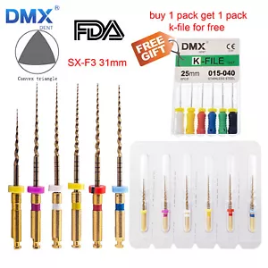 6Pcs Dental Endodontic Endo NITI Rotary Files X-Pro Gold Taper Tip SX-F3 31mm - Foto 1 di 7