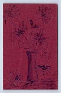 Beautiful Antique Flower Ink Drawing Art Postcard ~ Homemade Hand-Drawn ~1900s - Picture 1 of 2