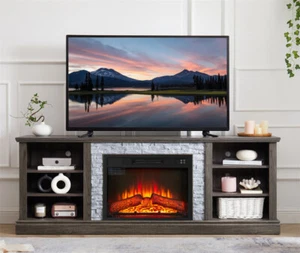 70" Fireplace TV Stand w/23" Electric Fireplace+Shelves for TVs up to 75"-Cherry - Picture 1 of 13