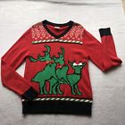 Spencers Mens Funny Ugly Christmas Sweater Medium Red Naughty Reindeer Threesome