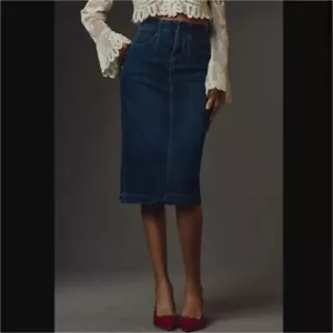 Anthropologie Pilcro dunkle Waschung Denim Midi Bleistift Stretch Rock geteilter Saum Größe 4 - Bild 1 von 12