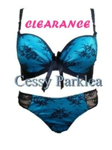  ST Lace Overlay Molded Cup Push Up Bra Set Blue Clearance 12C-16C - Picture 1 of 3