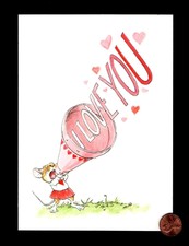 HTF Vintage WALLACE TRIPP Cheerleader Mouse Megaphone - Greeting Card 