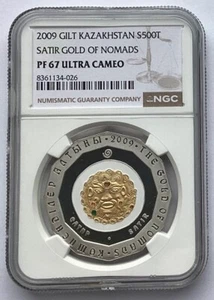 KAZAKHSTAN 500 TENGE SILVER / GOLD BIMETAL GOLD OF NOMADS SATIR NGC PF 67 2009 - Picture 1 of 2