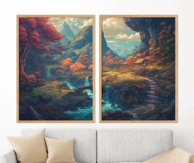 Эльфийская деревня, набор из 2 плакатов, настенный декор - Изображение 1 из 4