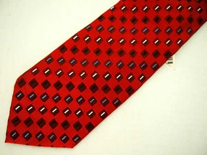 Neu mit Etikett Alexander Julian Herrenkrawatte rot blau kariert geometrisches Muster 100 % Seide 57 Zoll NEU - Bild 1 von 5