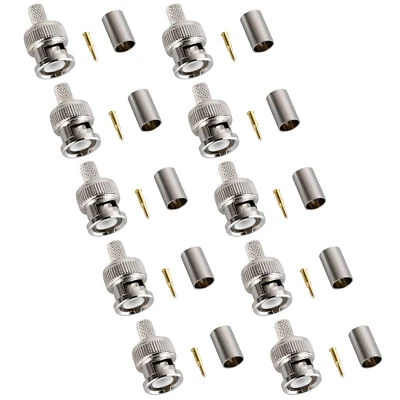 10pcs BNC Crimp On Adapter RG59 Coax Cable Connector for CCTV Camera DVR Video - Image 1 of 4