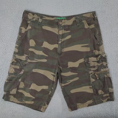 Pantalones Cortos Plugg Jeans Co Para Hombre 36 Verde Carga Flex Camuflaje Tiro Alto Frente Plano Foto 1 de 4