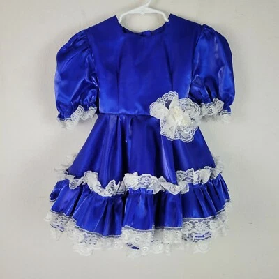 Vestido de fiesta hecho a mano azul real de tafetán y encaje Foto 1 de 4