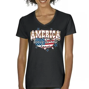 America My Home Sweet Home Women's V-Neck T-shirt 4th of July USA Patriot Tee - Picture 1 of 71