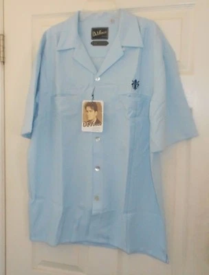 New DaVINCI Light Blue+Embroidered Crest-2 Pockets-Camp Loop Collar ROCKABILLY M - Image 1 of 2