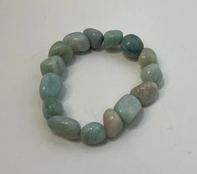 Pulseira Vintage Amazonita Pedra Caída Aqua Stretch 8mm 5,5” OOAK Feita à Mão - Imagem 1 de 4