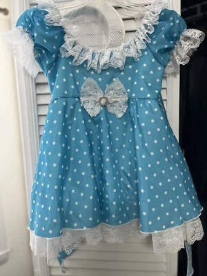 Art Stone Dance Costume Blue Polka Dots #0059  MC Size  Child Med W/hat - Image 1 of 4
