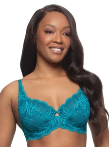 Paramour Womens Peridot Lace Full Coverage Unlined Bra Deep Caribbean Blue 36D - Foto 1 di 10