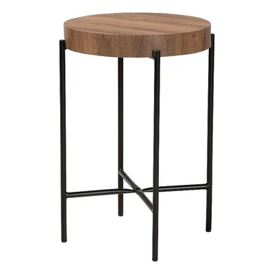 Baxton Studio Savion Walnut Brown Finished Wood and Black Metal End Table - Image 1 of 4