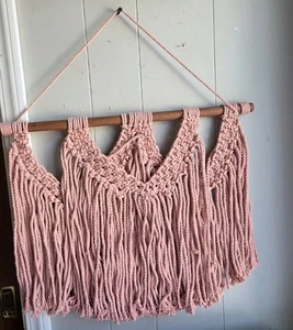 Boho Macrame Wall Hanging Pink 14" X 21" Handmade  - Picture 1 of 5