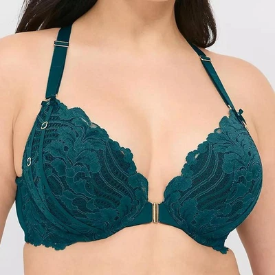 Lane Bryant Cacique Front-Close Lace-Back Boost Plunge Bra 50C *Deep Teal* NWT! - Image 1 of 3