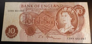 GREAT BRITAIN 10 SHILLING BANK NOTE FFORDE 1966-70 VERY CRISP BUT USED A LITTLE - Picture 1 of 2