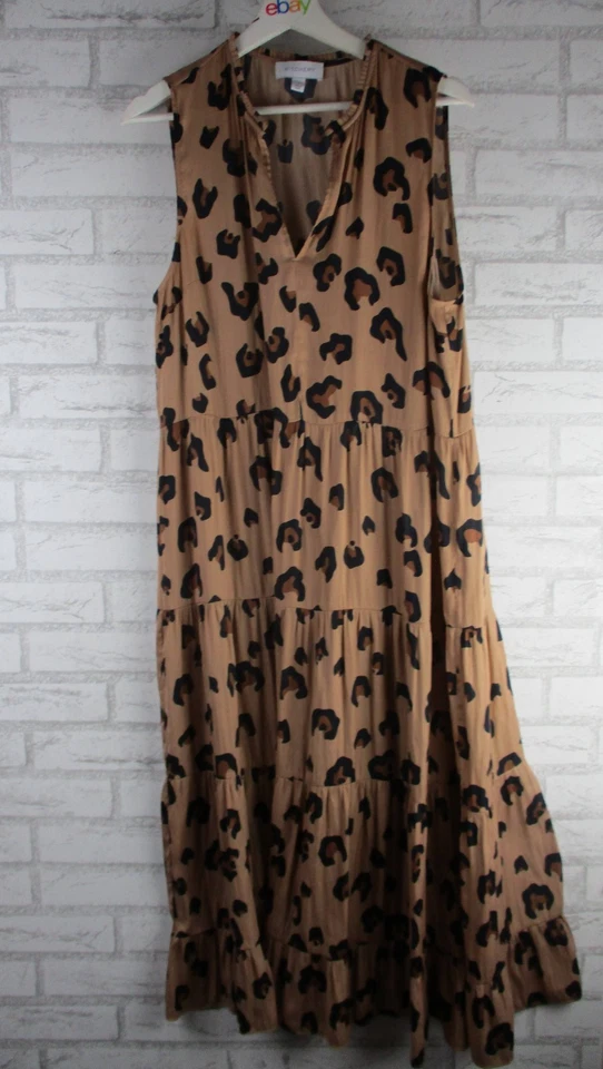 Witchery women's maxi dress tiered leopard brown size 14 v-neck sleeveless - image 1 of 4