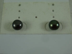 Vintage Tahitian Pearl Stud Sterling Silver Earrings 8mm - Picture 1 of 9