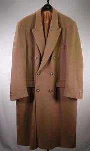Vintage Camel Brown 100% Pure Cashmere Double Breasted Overcoat 48L - Picture 1 of 12
