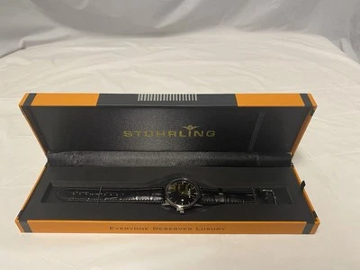 Nunca usado - Stuhrling original 3997 relógio de pulso masculino preto quartzo 40mm clássico - Imagem 1 de 3