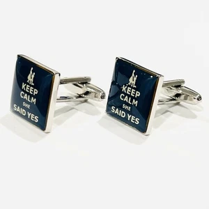 Keep Calm She Said Yes Cufflinks For Men Wedding Gift - Picture 1 of 6