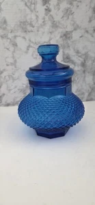 Vintage MCM Bright Blue Diamond Point Cut Design Glas Bonboniere / Keksdose... - Bild 1 von 8