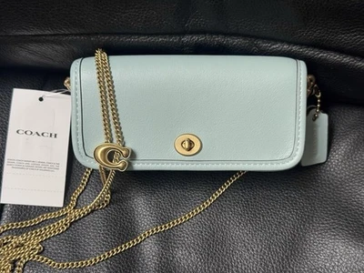 Coach Glovetanned Leather Mini Dinky Bag 14 Chain Crossbody NWT CZ108 Light Blue - Image 1 of 4