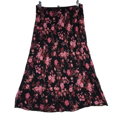 Saia Midi Vintage Karen Kane Tamanho M Preta Floral Chiffon Fairycore Whimsigoth - Imagem 1 de 4